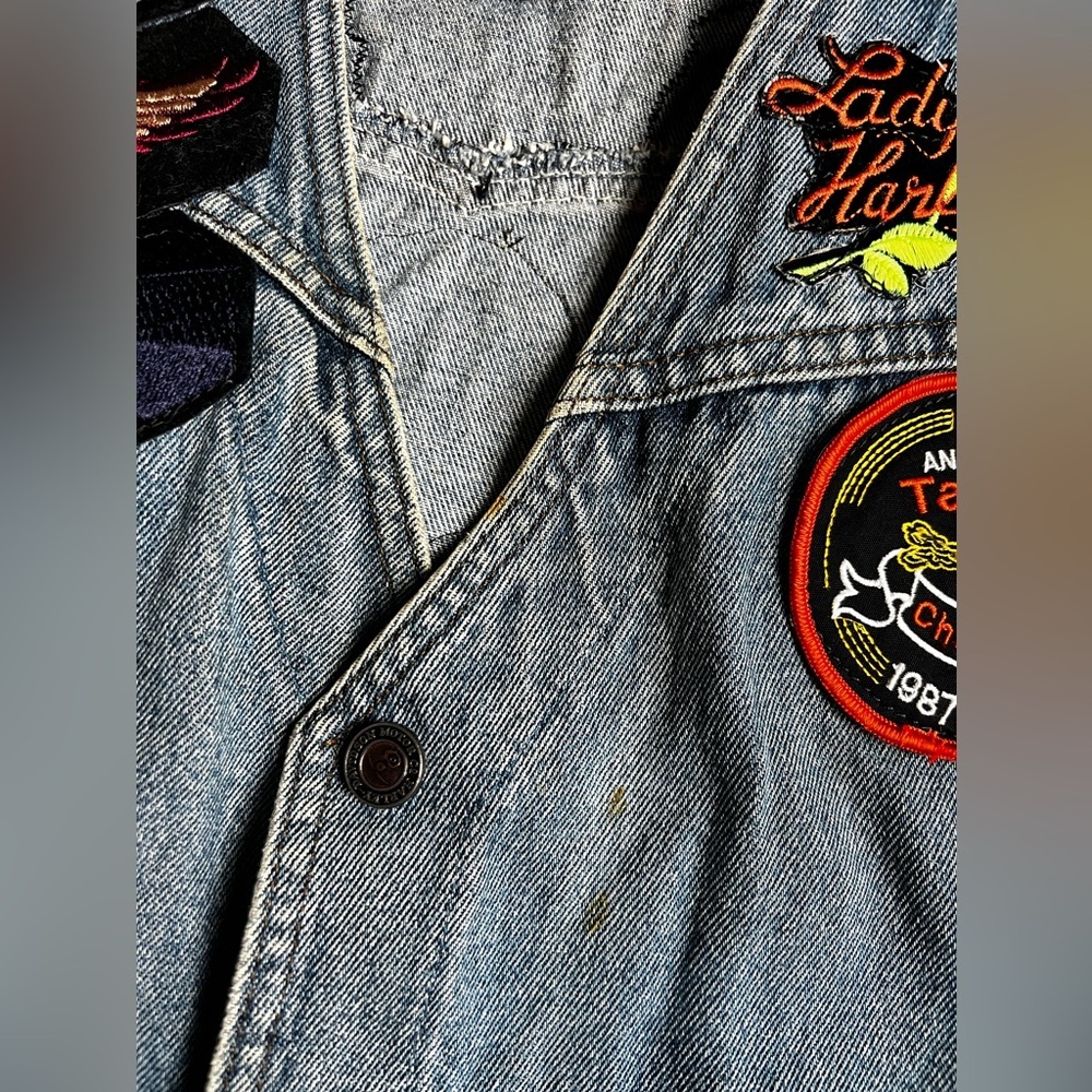 VTG Harley-Davidson Ladies of Harley 1990s Denim Vest Blue Jean Patchwork Large - Picture 15 of 15